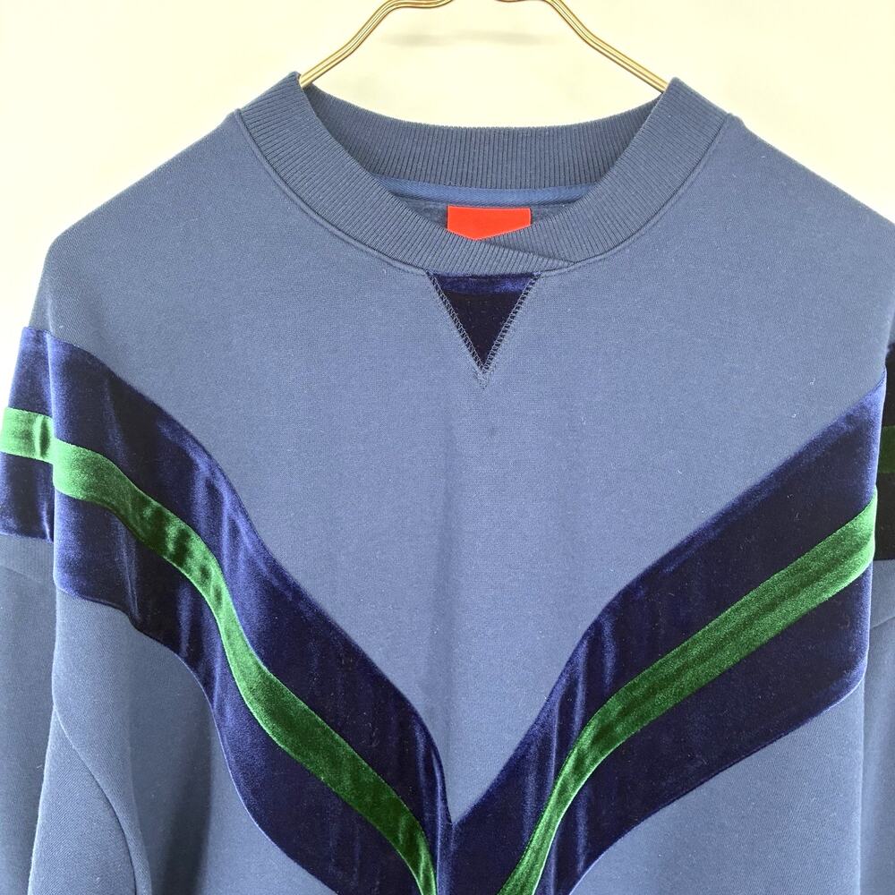 Lucky Chouette Sweatshirt Womens XL Blue Green Velvet Chevron Korean Designer - Picture 7 of 7
